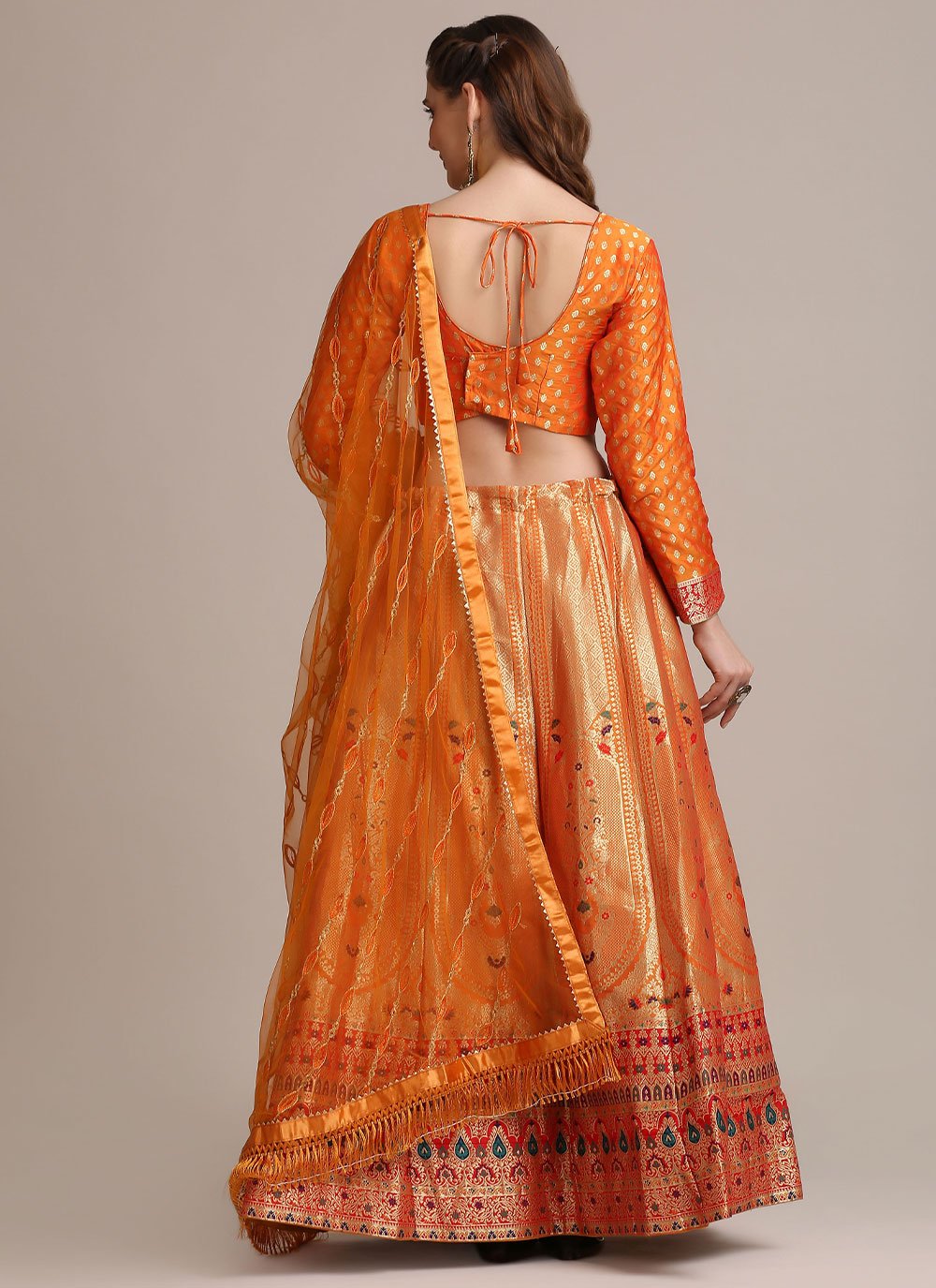 Lehenga Choli Jacquard Silk Orange Woven Lehenga Choli