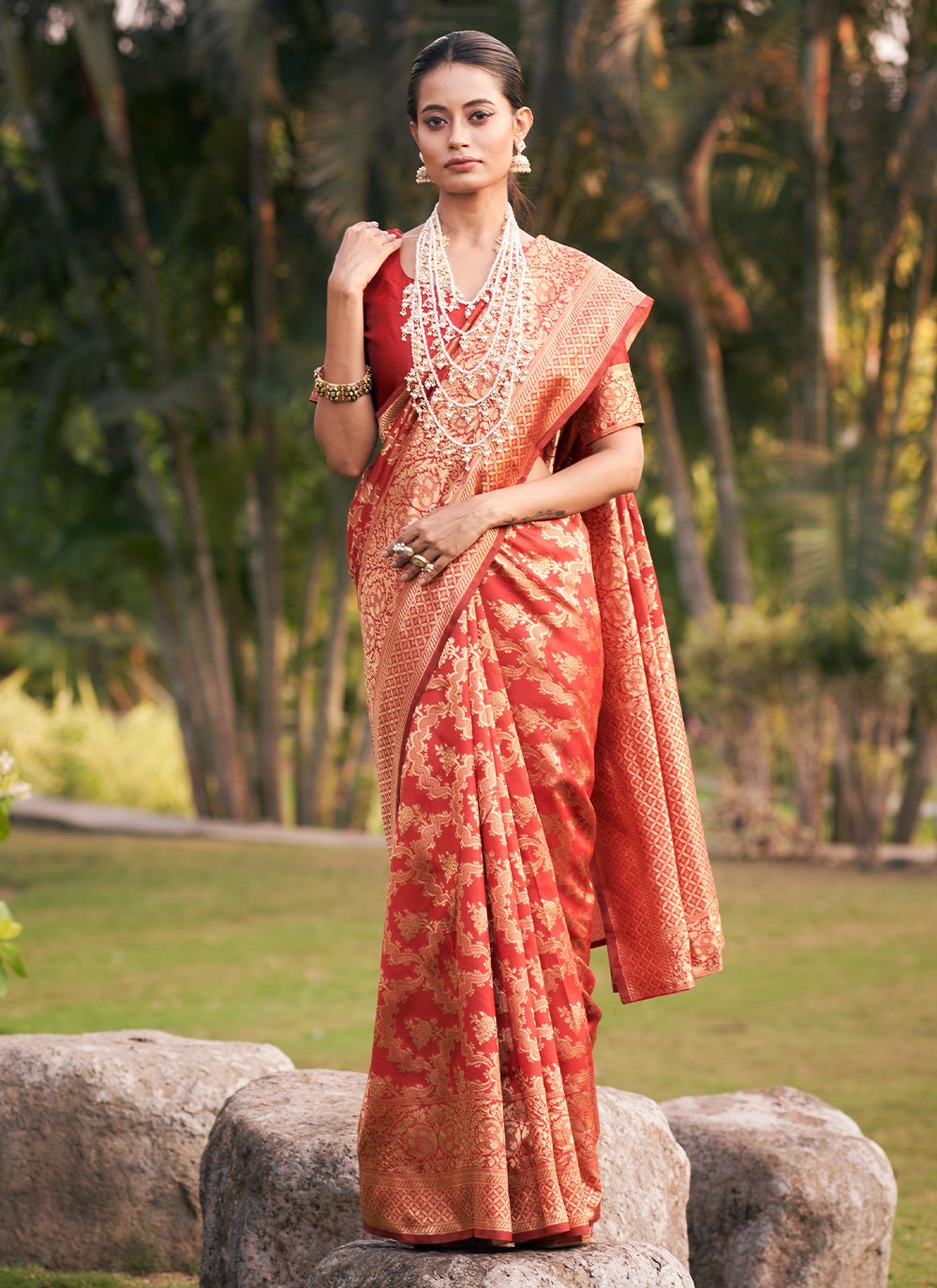 Trendy Saree Jacquard Silk Orange Zari Saree