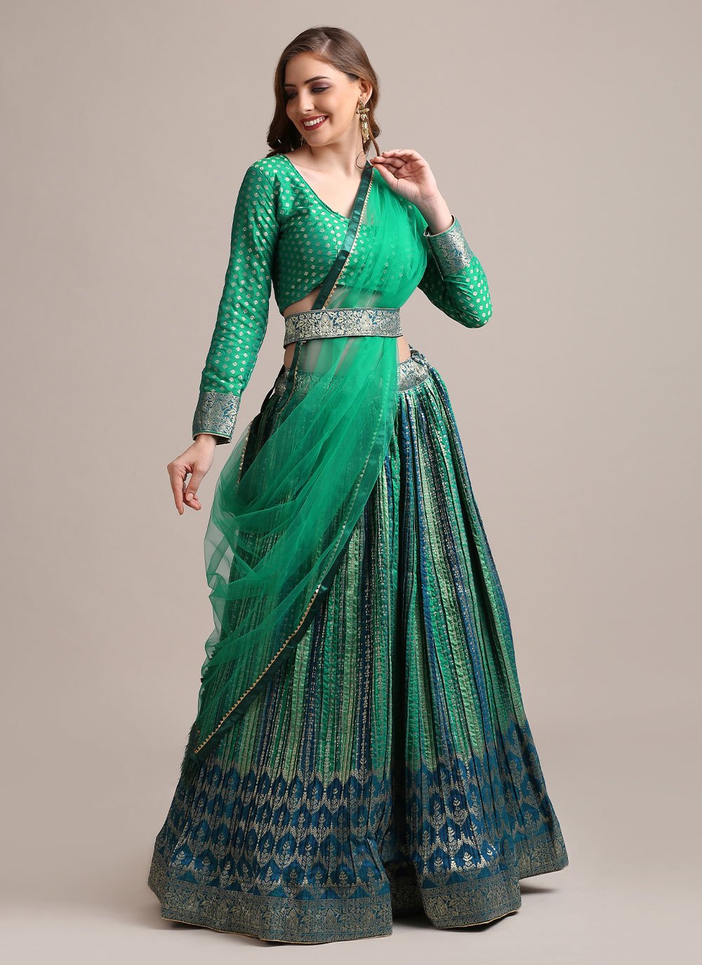 Lehenga Choli Jacquard Silk Multi Colour Woven Lehenga Choli