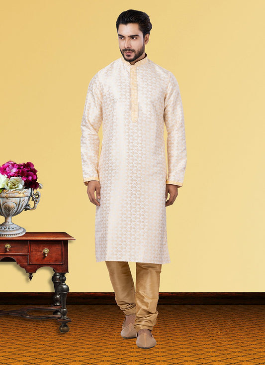 Kurta Pyjama Jacquard Silk Pink Fancy Work Mens