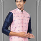 Nehru Jackets Jacquard Silk Pink Embroidered Mens