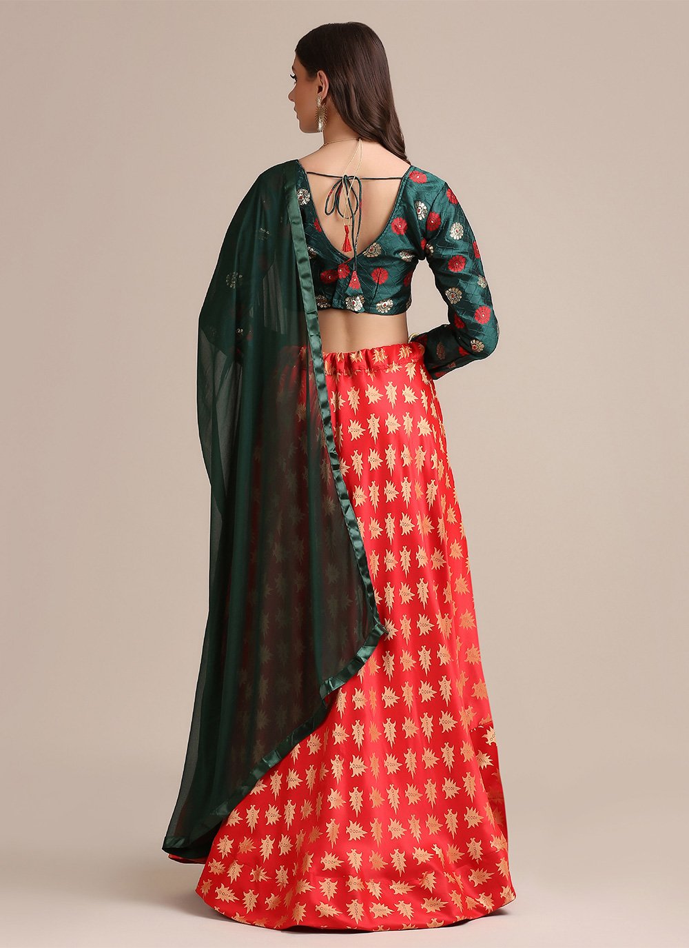 A Line Lehenga Jacquard Silk Red Print Lehenga Choli