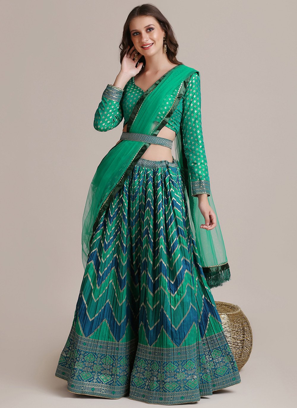 Lehenga Choli Jacquard Silk Multi Colour Print Lehenga Choli