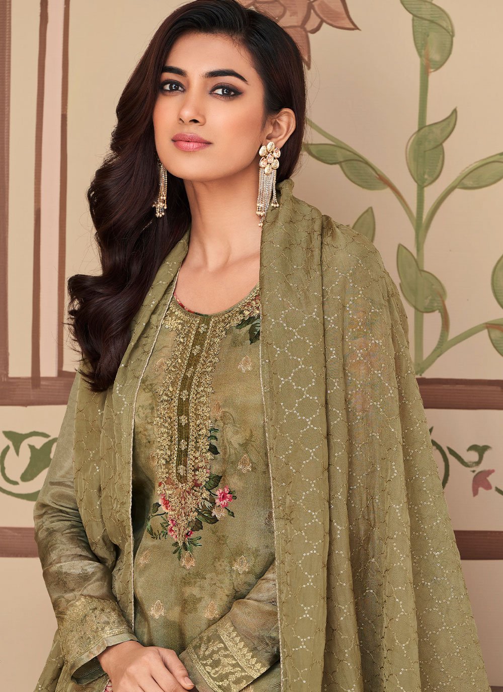 Salwar Suit Jacquard Silk Sea Green Digital Print Salwar Kameez