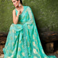 Contemporary Jacquard Silk Turquoise Foil Print Saree