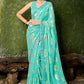 Contemporary Jacquard Silk Turquoise Foil Print Saree