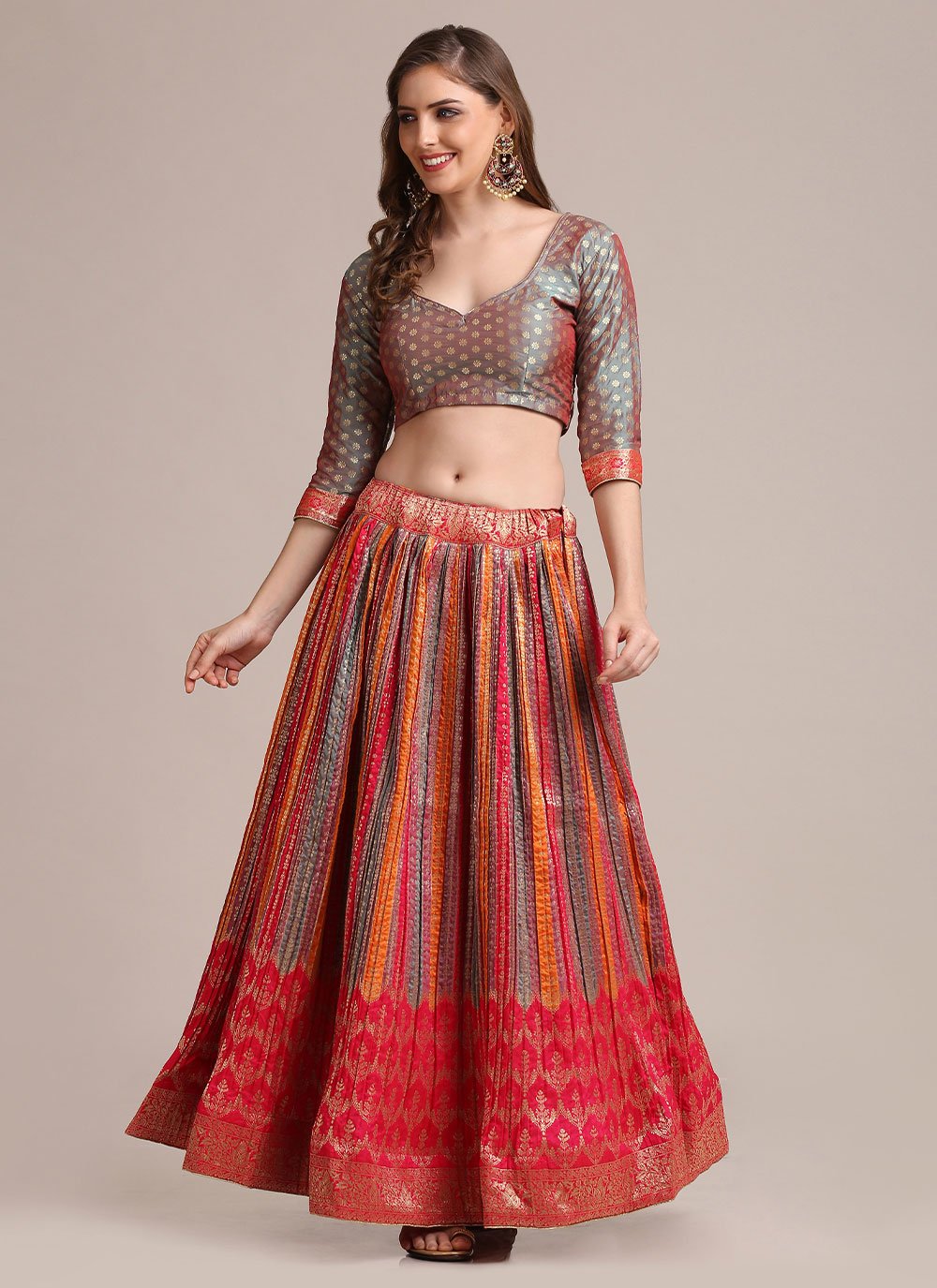 Lehenga Choli Jacquard Silk Multi Colour Woven Lehenga Choli