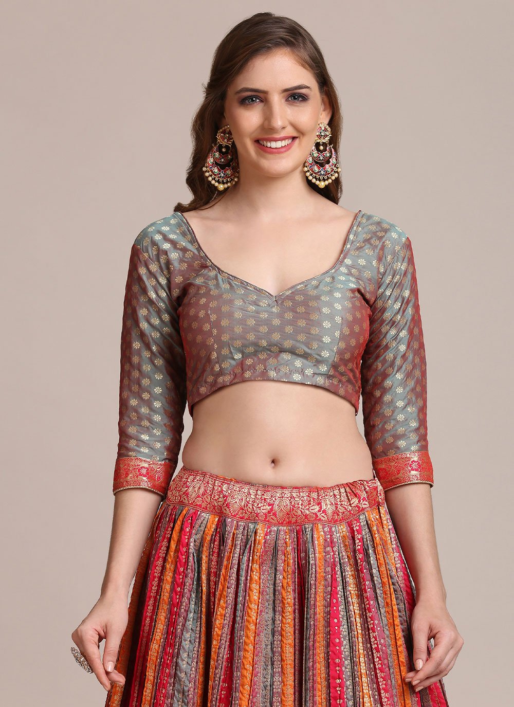 Lehenga Choli Jacquard Silk Multi Colour Woven Lehenga Choli