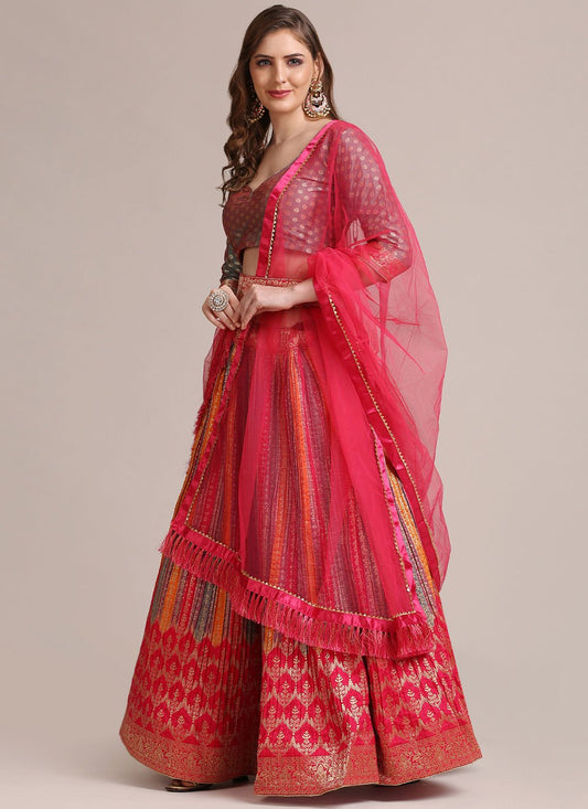 Lehenga Choli Jacquard Silk Multi Colour Woven Lehenga Choli