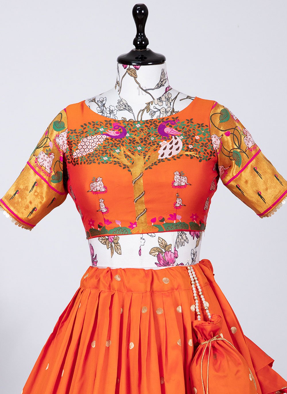 Lehenga Choli Jacquard Silk Orange Weaving Lehenga Choli