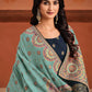 Pant Style Suit Jacquard Silk Blue Swarovski Salwar Kameez
