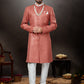 Indo Western Sherwani Jacquard Pink Embroidered Mens