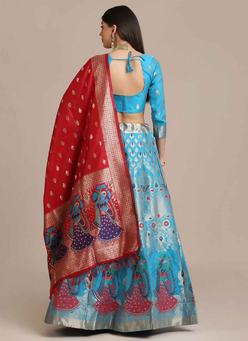 Lehenga Choli Jacquard Aqua Blue Woven Lehenga Choli