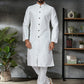 Kurta Pyjama Jacquard White Embroidered Mens