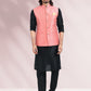 Kurta Payjama With Jacket Banarasi Silk Jacquard Black Pink Jacquard Work Mens