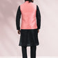 Kurta Payjama With Jacket Banarasi Silk Jacquard Black Pink Jacquard Work Mens