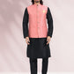 Kurta Payjama With Jacket Banarasi Silk Jacquard Black Pink Jacquard Work Mens