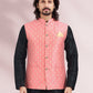 Kurta Payjama With Jacket Banarasi Silk Jacquard Black Pink Jacquard Work Mens