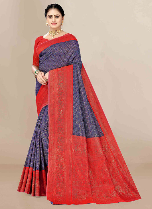 Trendy Saree Banarasi Silk Blue Jacquard Work Saree