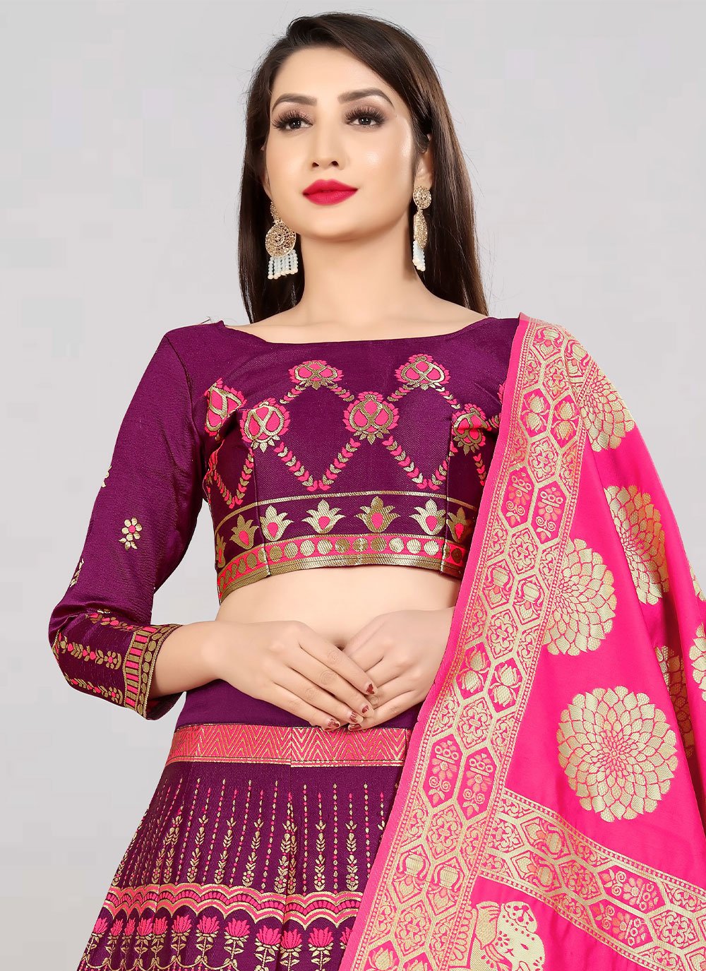 Lehenga Choli Banarasi Silk Purple Jacquard Work Lehenga Choli