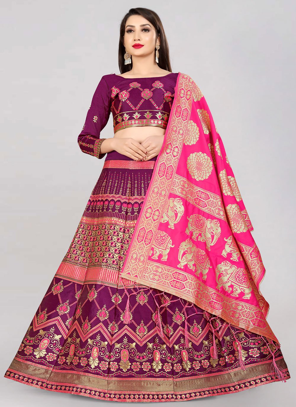 Lehenga Choli Banarasi Silk Purple Jacquard Work Lehenga Choli