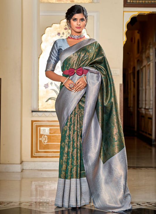 Classic Banarasi Silk Green Jacquard Work Saree