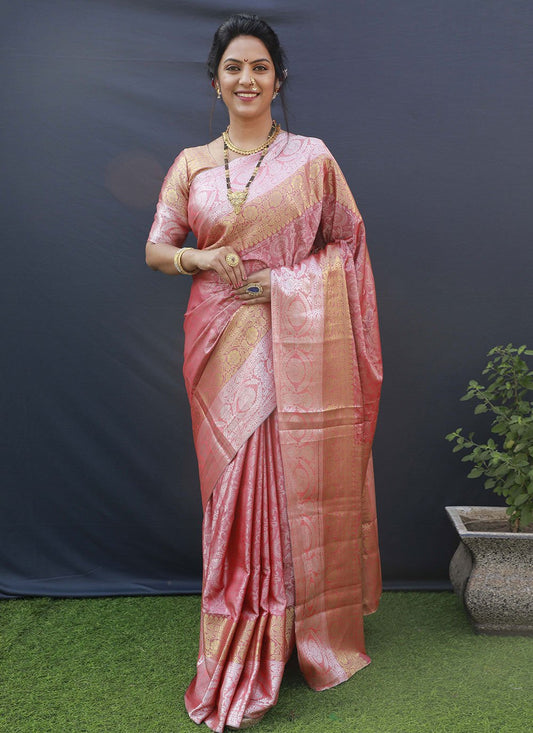 Trendy Saree Banarasi Silk Pink Jacquard Work Saree