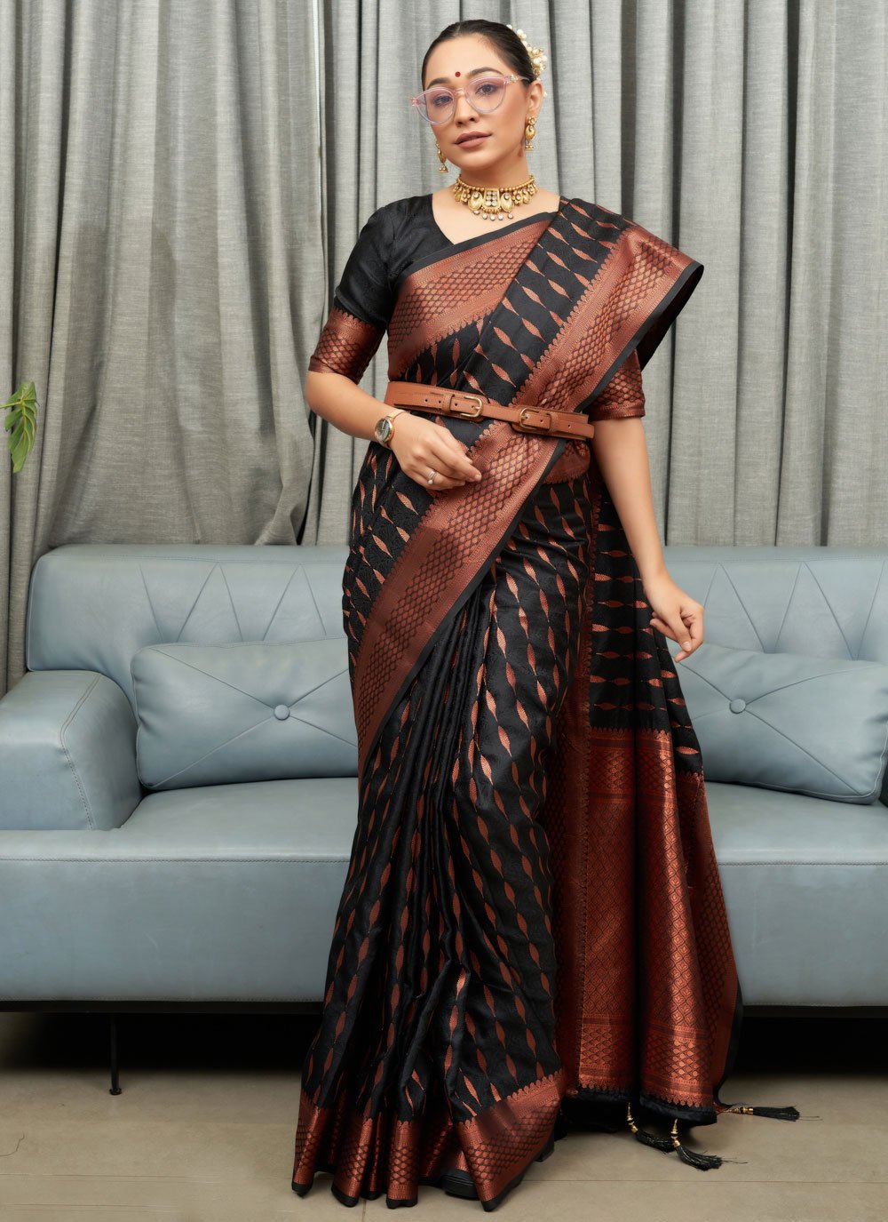 Trendy Saree Silk Black Jacquard Work Saree