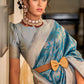 Trendy Saree Banarasi Silk Blue Grey Jacquard Work Saree