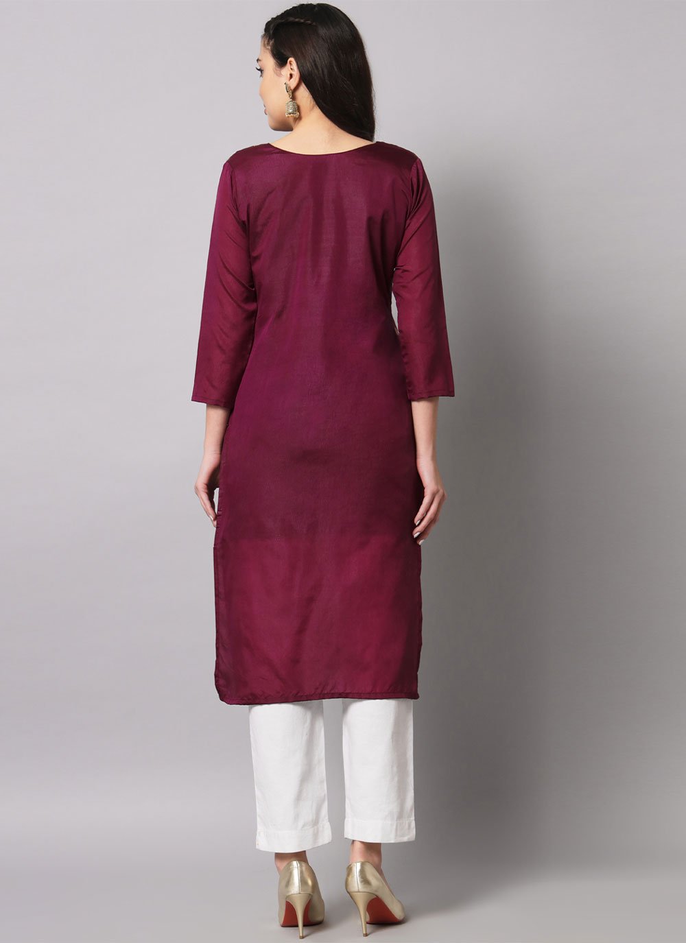 Casual Kurti Cotton Silk Wine Jacquard Work Kurtis