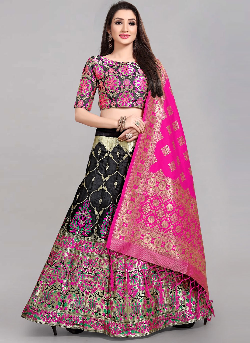 Lehenga Choli Banarasi Silk Jacquard Black Jacquard Work Lehenga Choli