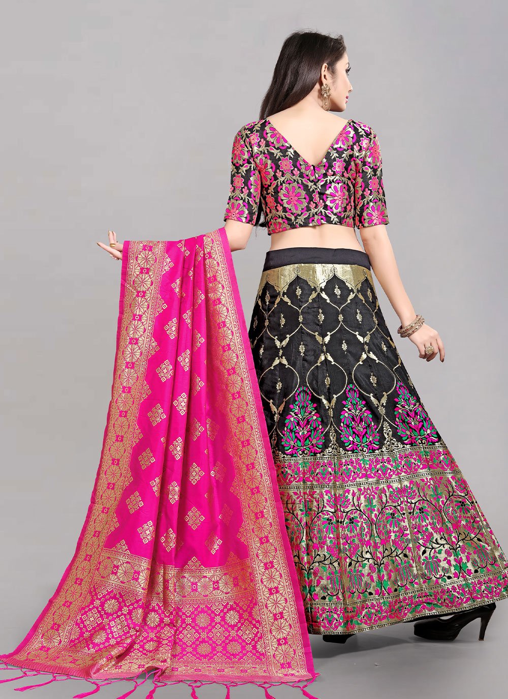 Lehenga Choli Banarasi Silk Jacquard Black Jacquard Work Lehenga Choli