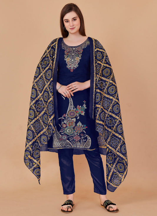 Trendy Suit Banarasi Silk Blue Jacquard Work Salwar Kameez