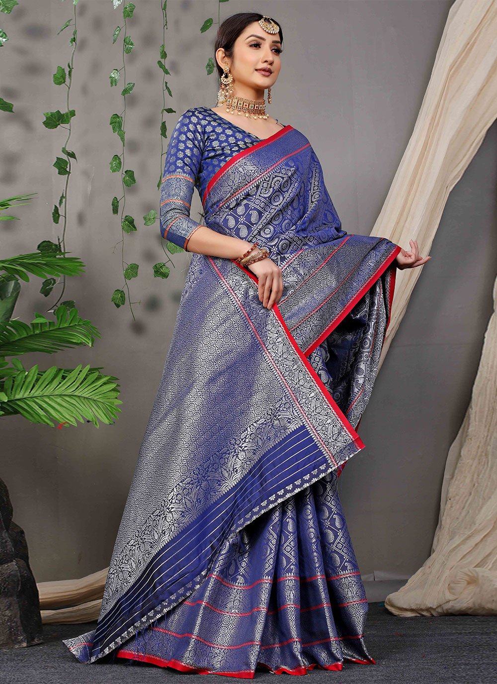 Classic Banarasi Silk Blue Jacquard Work Saree