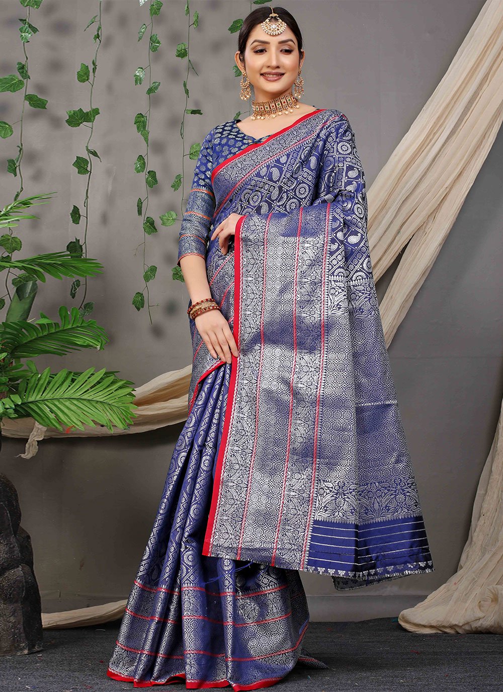 Classic Banarasi Silk Blue Jacquard Work Saree