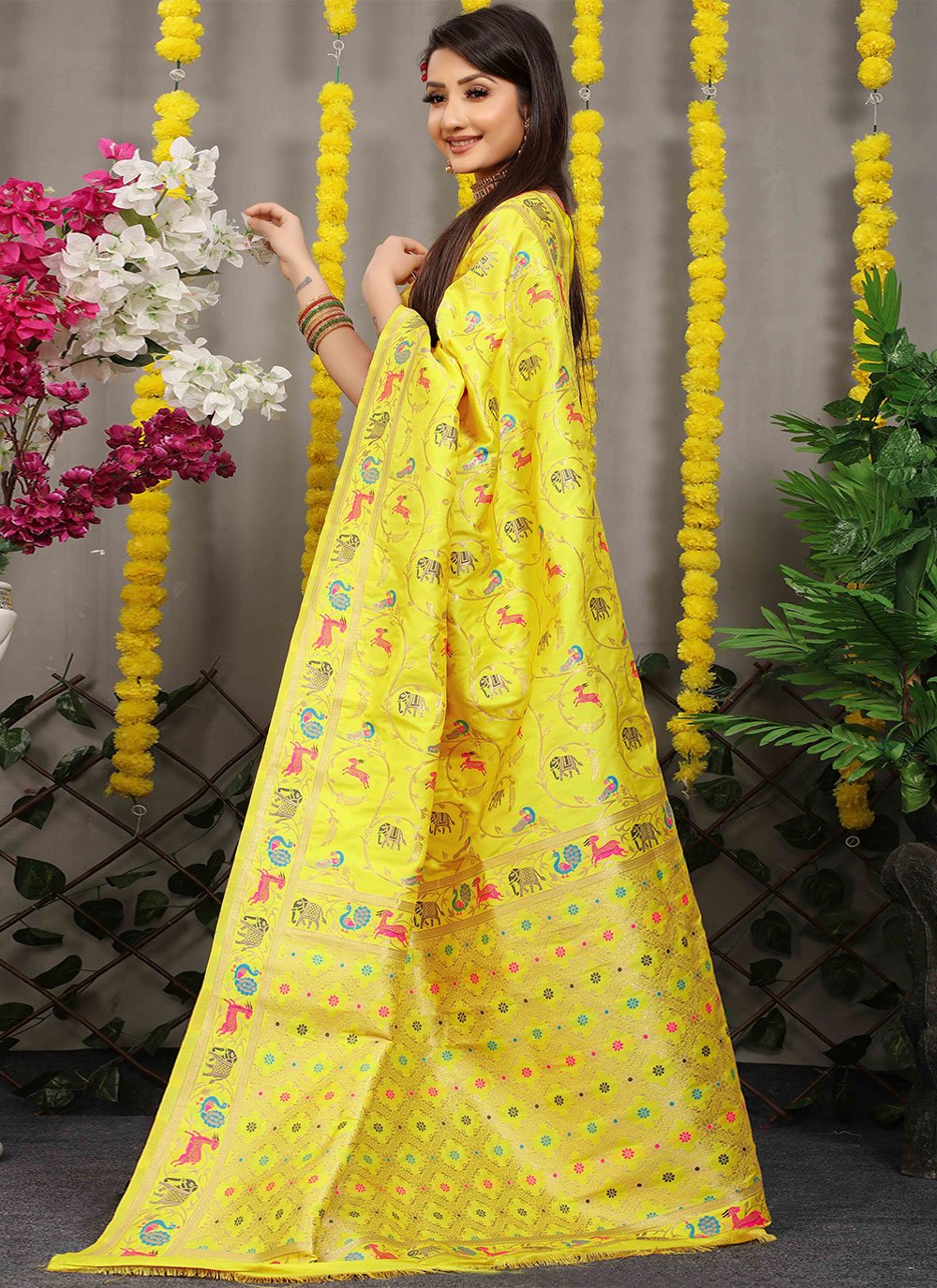 Contemporary Banarasi Silk Yellow Jacquard Work Saree