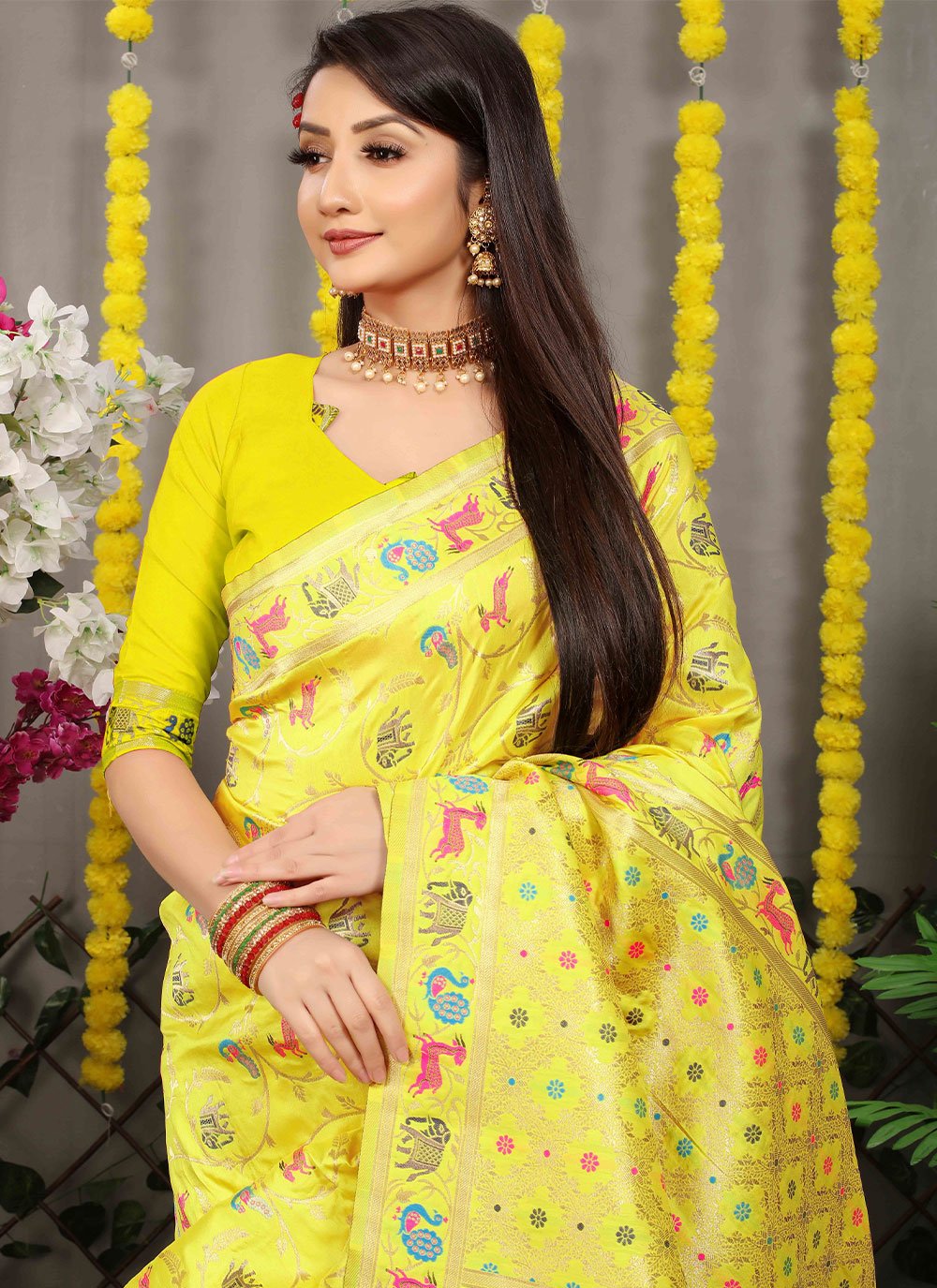 Contemporary Banarasi Silk Yellow Jacquard Work Saree