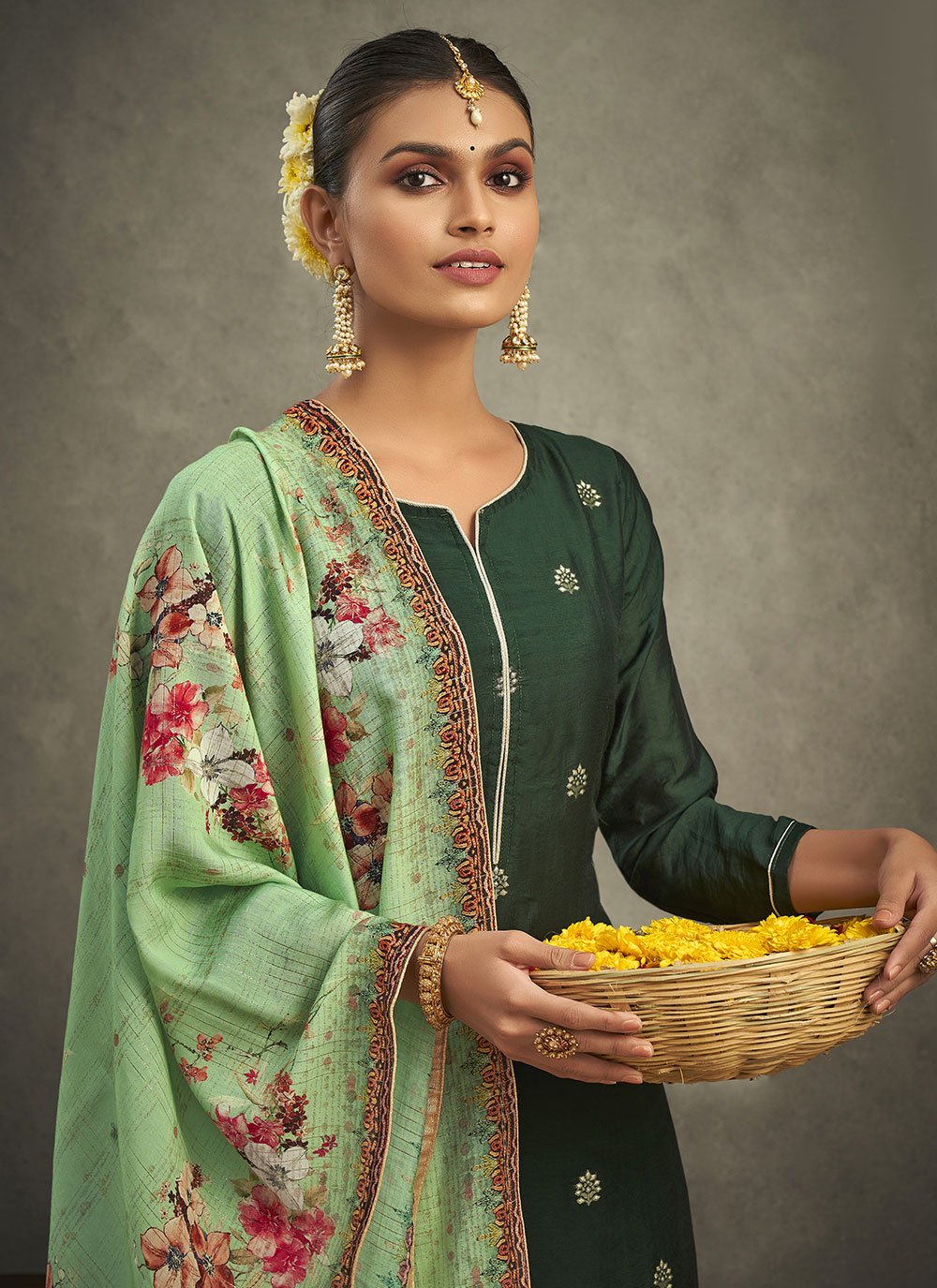 Salwar Suit Silk Green Jacquard Work Salwar Kameez