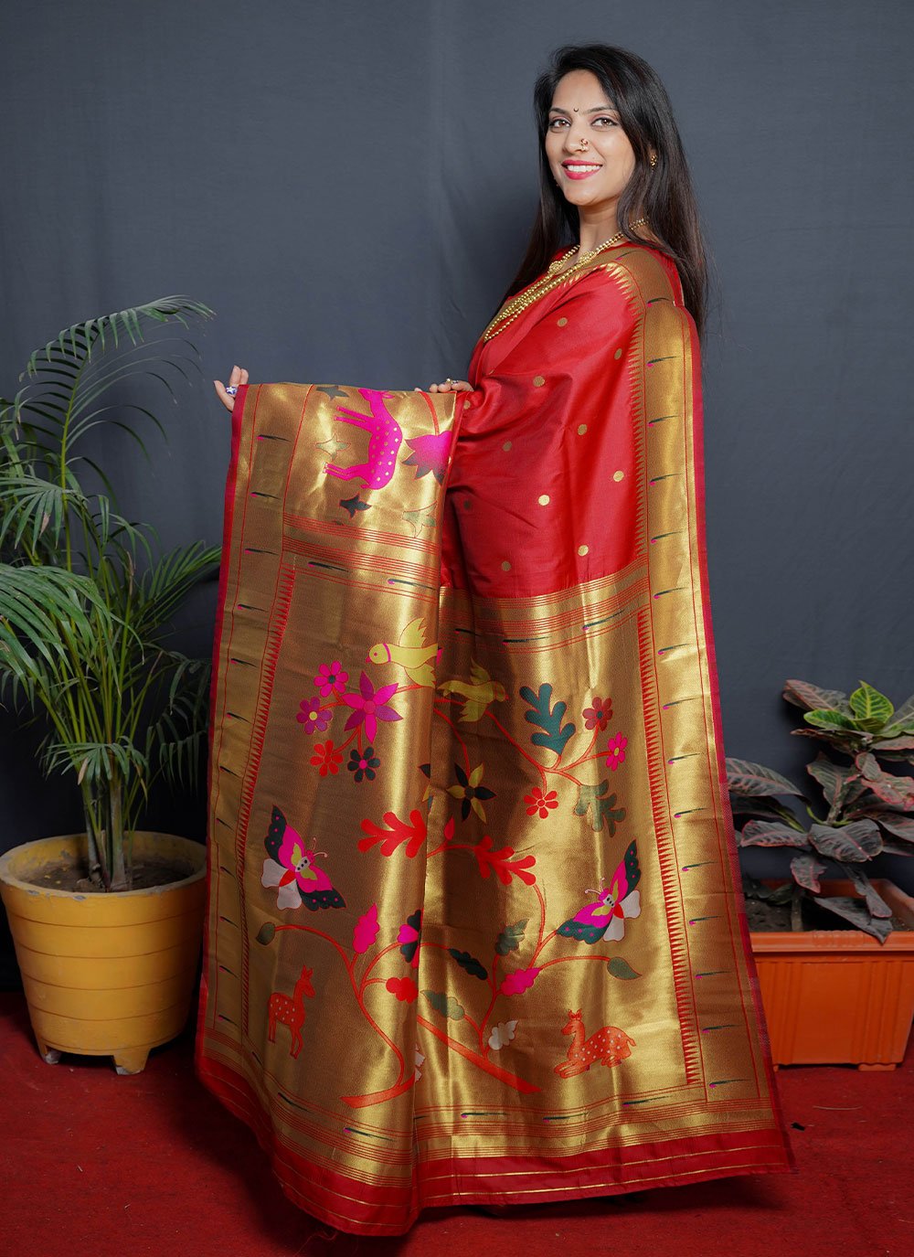 Trendy Saree Silk Red Jacquard Work Saree