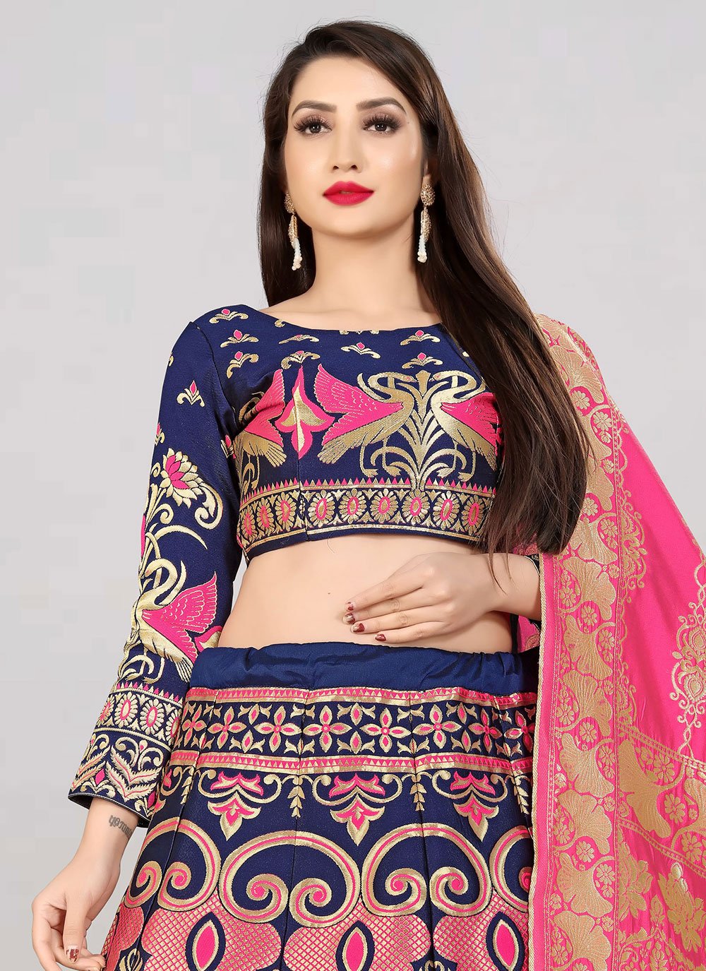 Lehenga Choli Banarasi Silk Jacquard Blue Jacquard Work Lehenga Choli