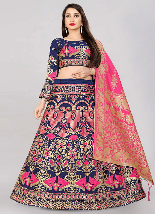 Lehenga Choli Banarasi Silk Jacquard Blue Jacquard Work Lehenga Choli