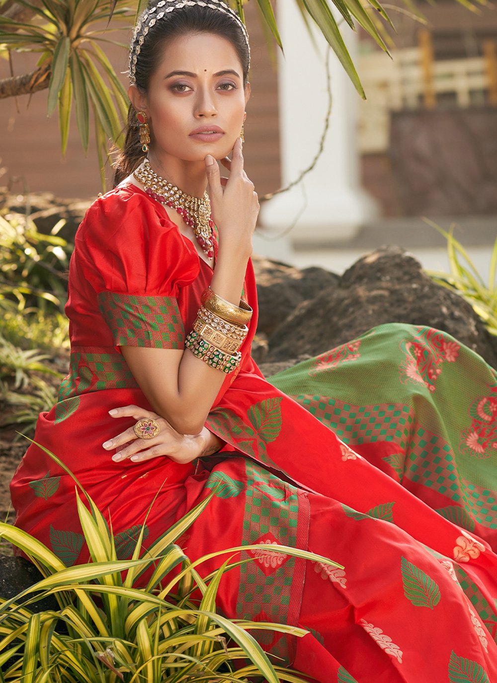 Classic Jacquard Silk Red Jacquard Work Saree