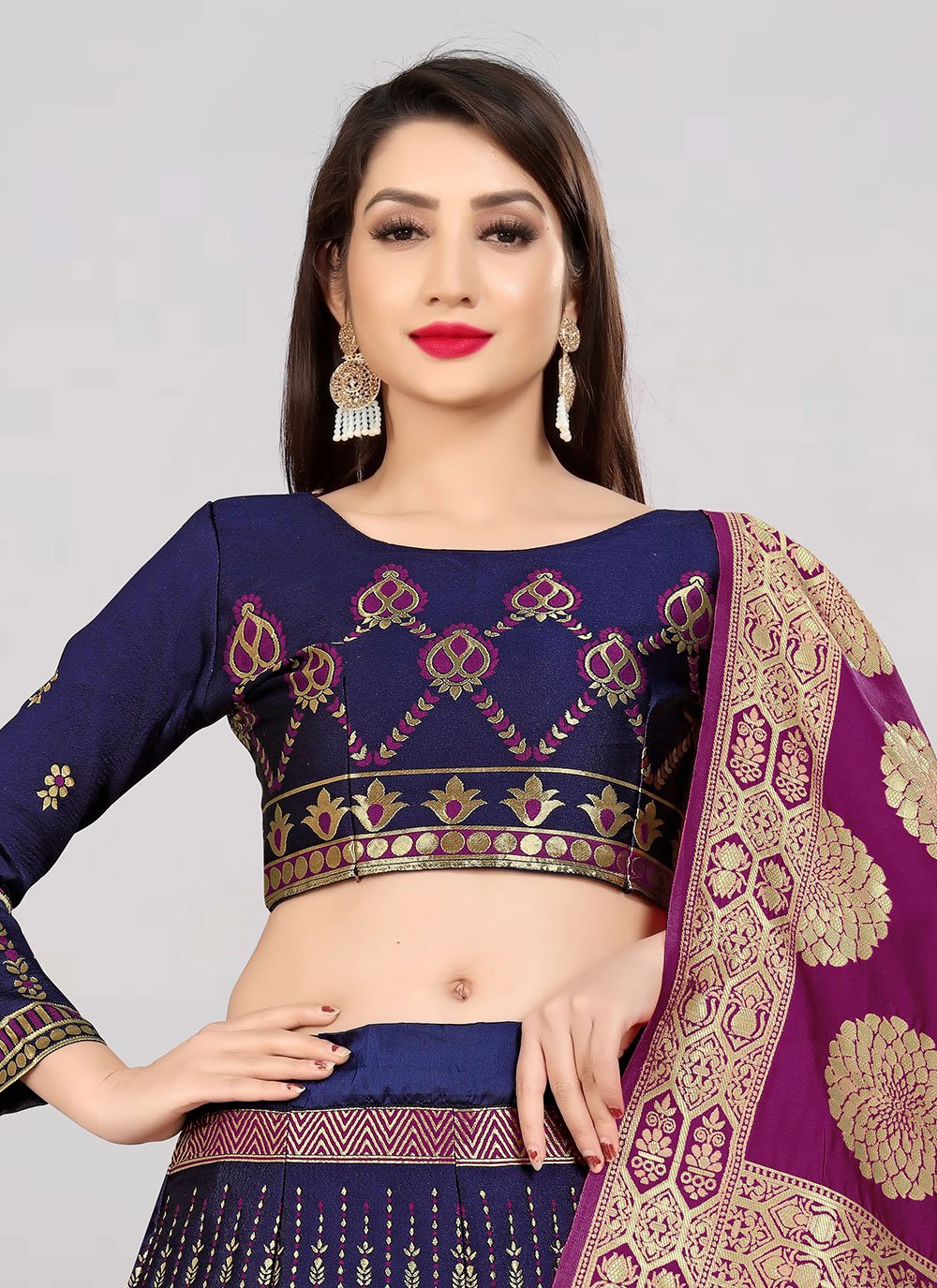 Lehenga Choli Banarasi Silk Blue Purple Jacquard Work Lehenga Choli