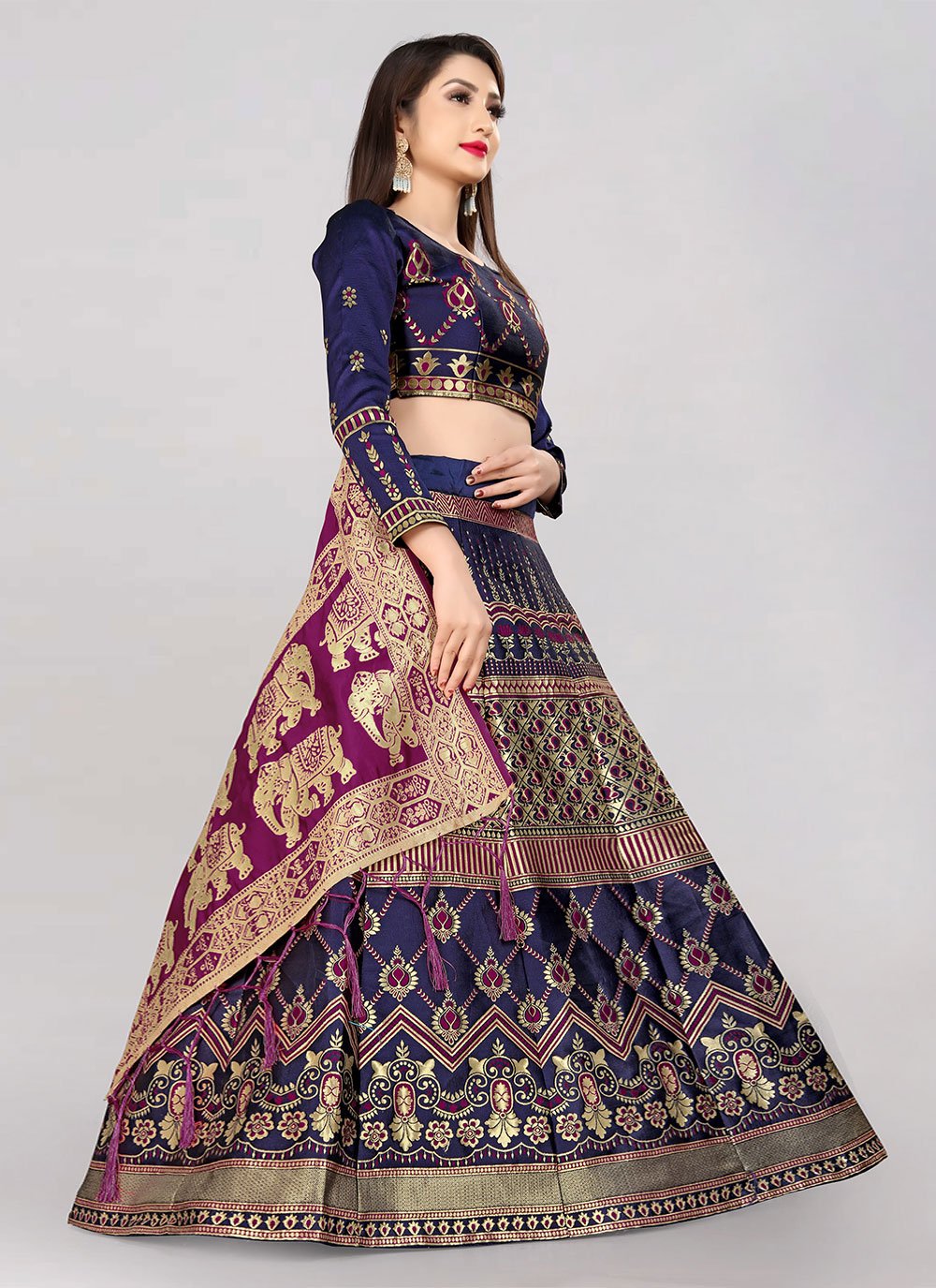 Lehenga Choli Banarasi Silk Blue Purple Jacquard Work Lehenga Choli