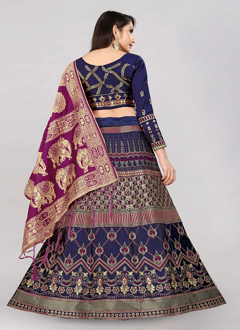 Lehenga Choli Banarasi Silk Blue Purple Jacquard Work Lehenga Choli