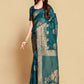 Classic Linen Blue Teal Jacquard Work Saree