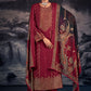 Palazzo Salwar Suit Pashmina Maroon Jacquard Work Salwar Kameez