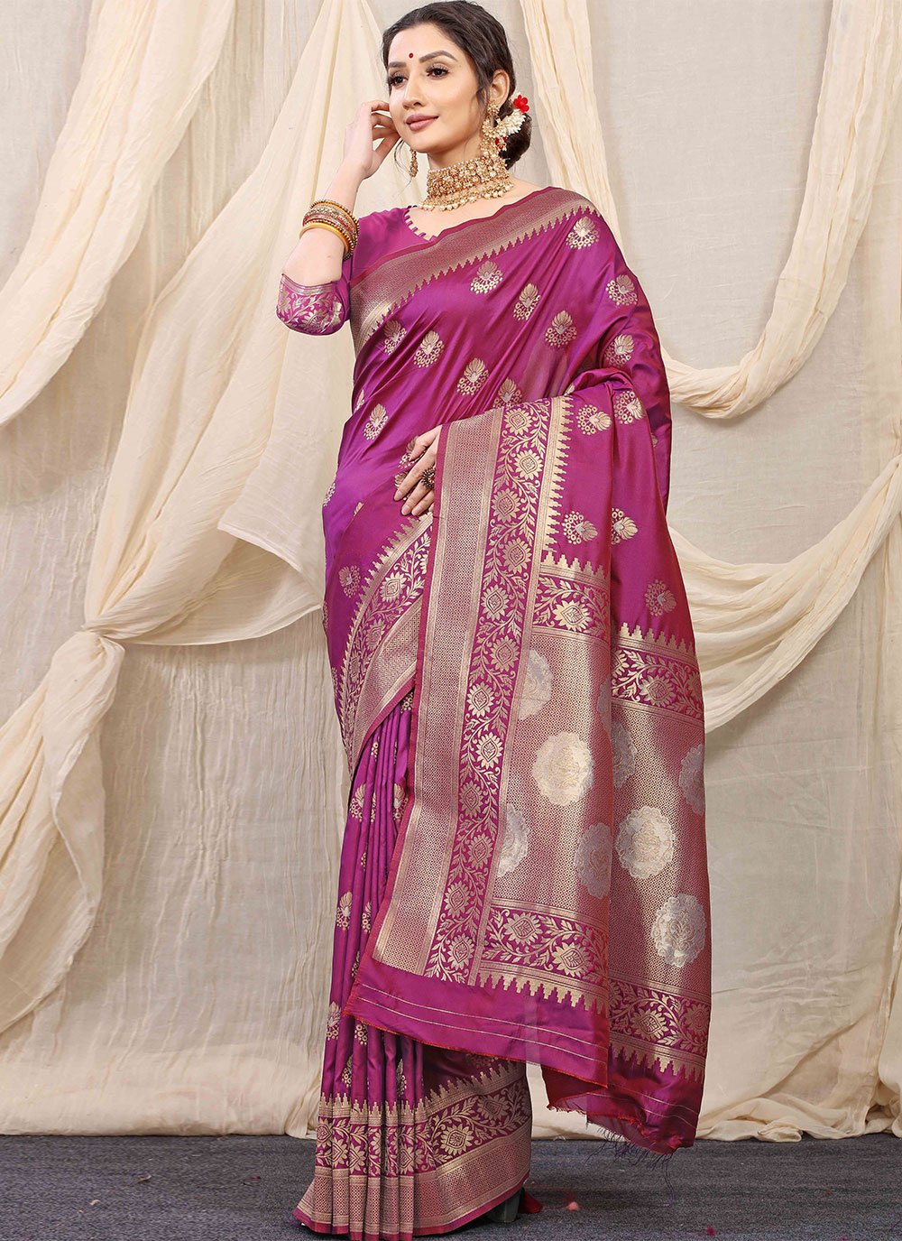 Classic Banarasi Silk Purple Jacquard Work Saree