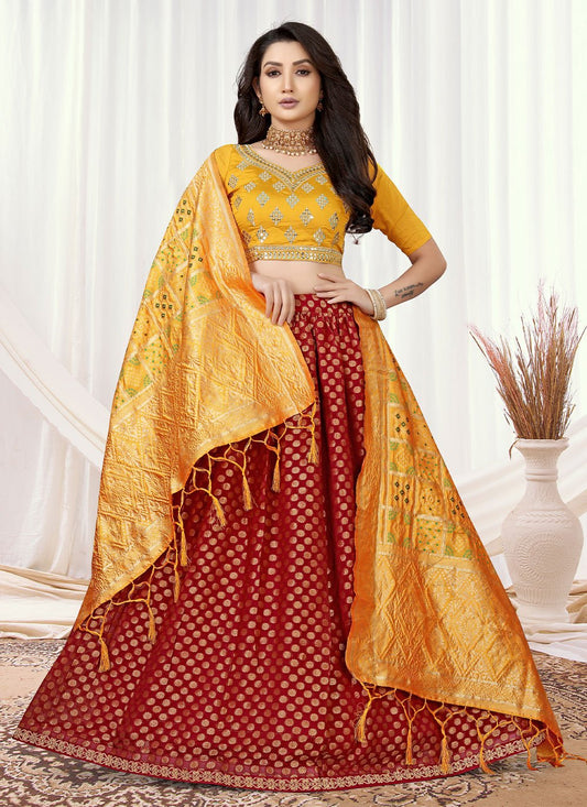 Lehenga Choli Viscose Maroon Jacquard Work Lehenga Choli