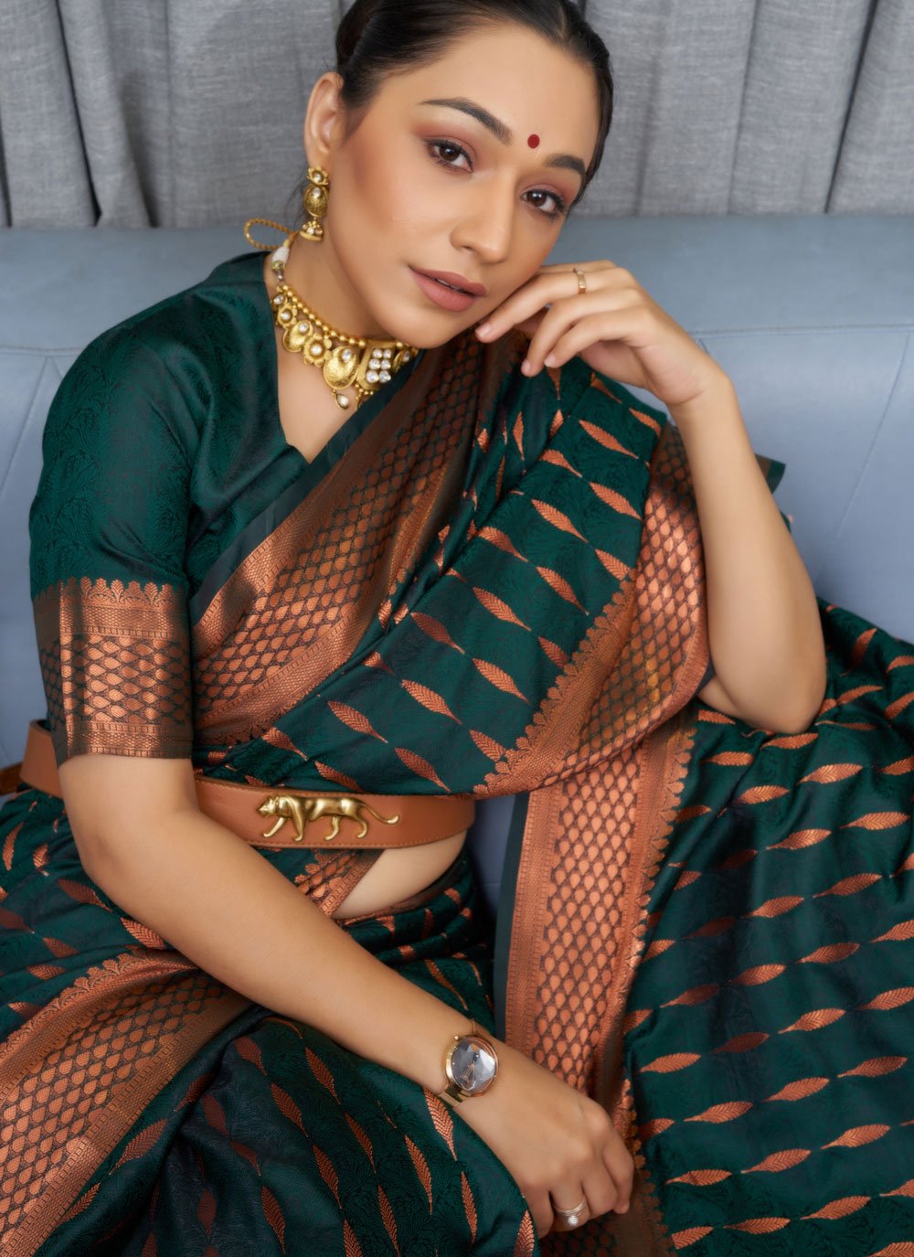 Classic Silk Green Jacquard Work Saree